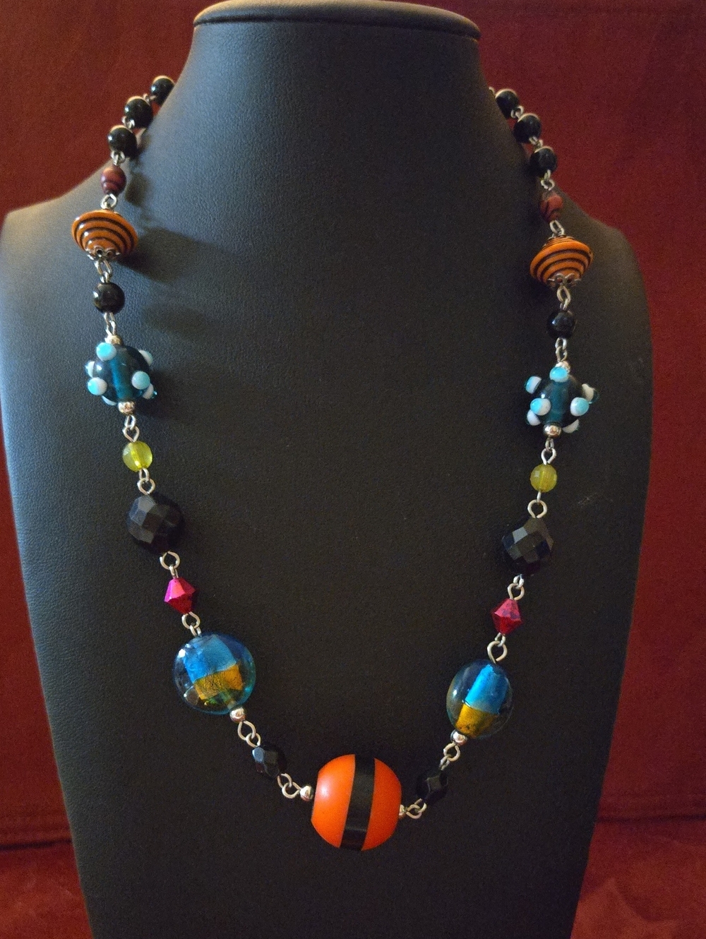 Vintage Treska Multicolor Beaded Necklace with Millefiori And Mixed Glass Beads